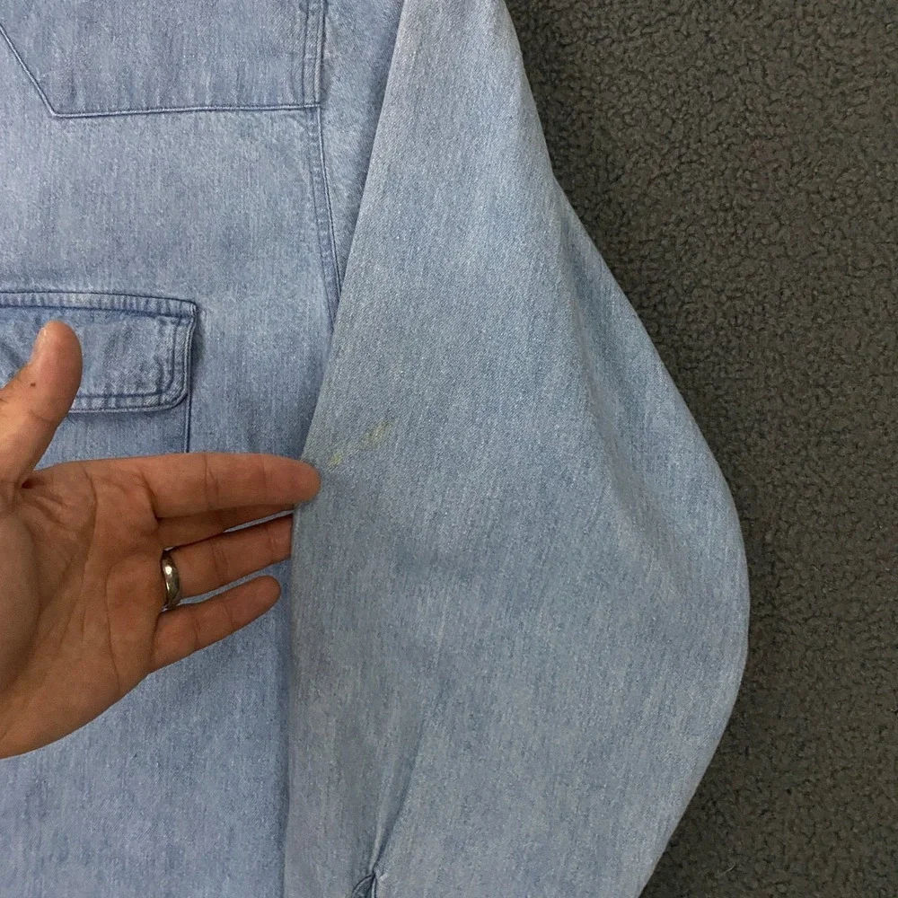 Levis Denim Western Shirt Mens Large Pearl Snap Diamond Label Blue Jean Vintage